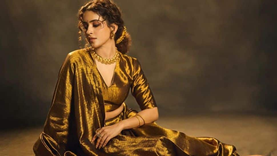 Sanya Malhotra radiates beauty in golden lehenga, ethnic jewelery and winged eyeliner