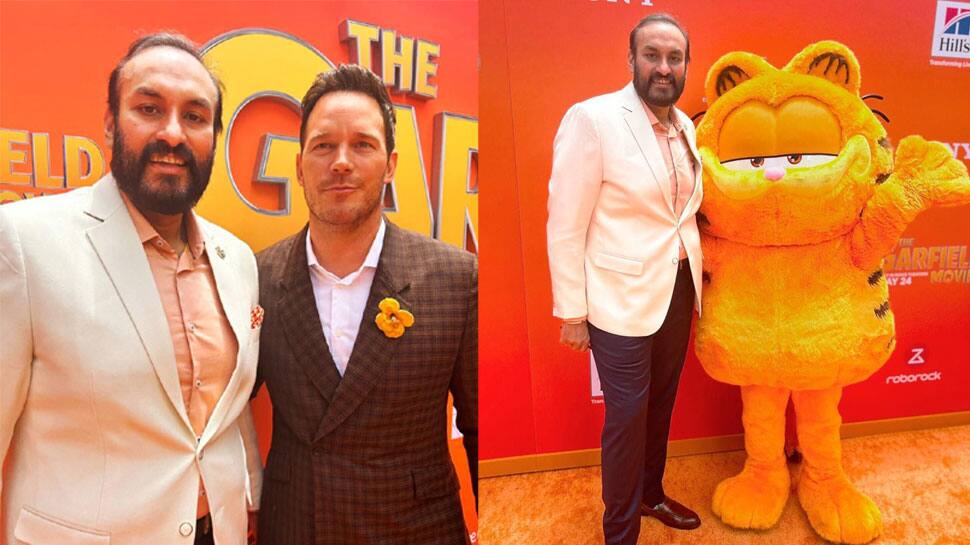 The tabby cat has arrived!  Chris Pratt, Hannah Waddingham attend The Garfield Movie Premiere Night with producer Namit Malhotra