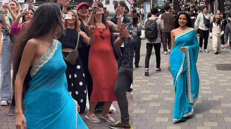 Viral video of the day: Desi girl came out on the streets of Japan wearing ice-blue saree, reaction of local people - see