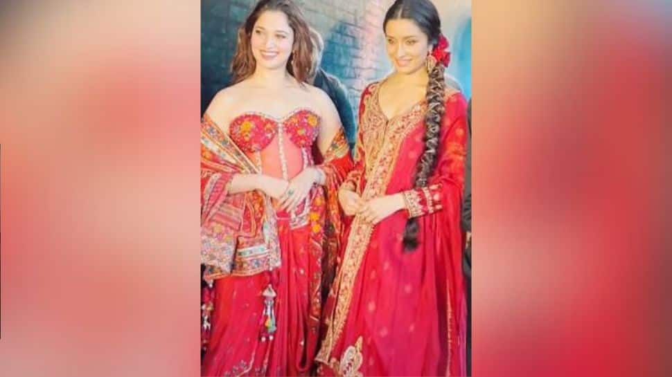 Stree 2: Shraddha and Tamannaah stun in red at the song launch tonight