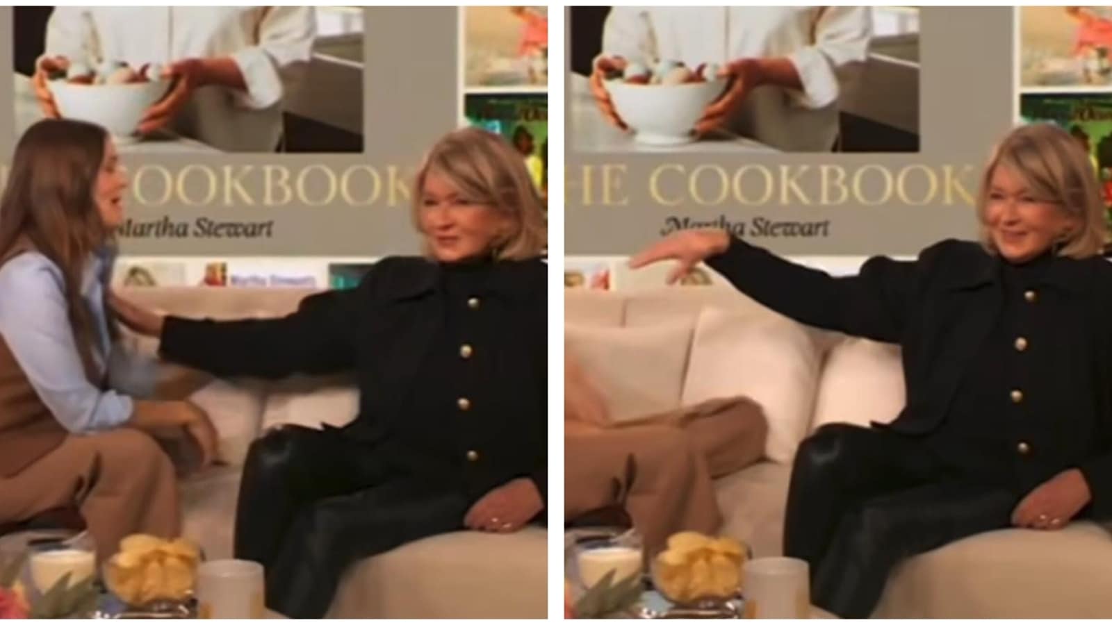 Drew Barrymore starts rubbing her back during awkward interview, then Martha Stewart pushes him away