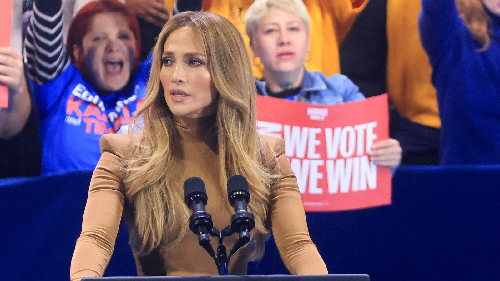 JLo holds back tears as she supports Kamala, 'You know we're supposed to be emotional'